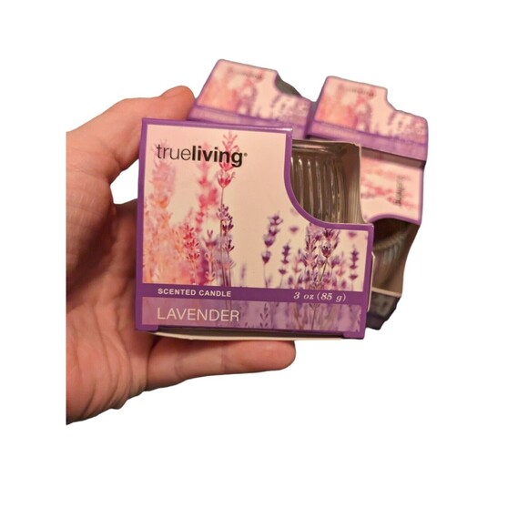 True Living Candles LAVENDER 4 x 3 oz Round trueliving 1 Wick Candles NEW - Picture 4 of 6